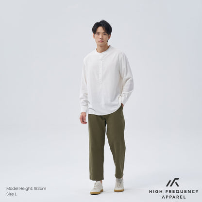 Half Button Mandarin Collar Long Sleeve Shirt