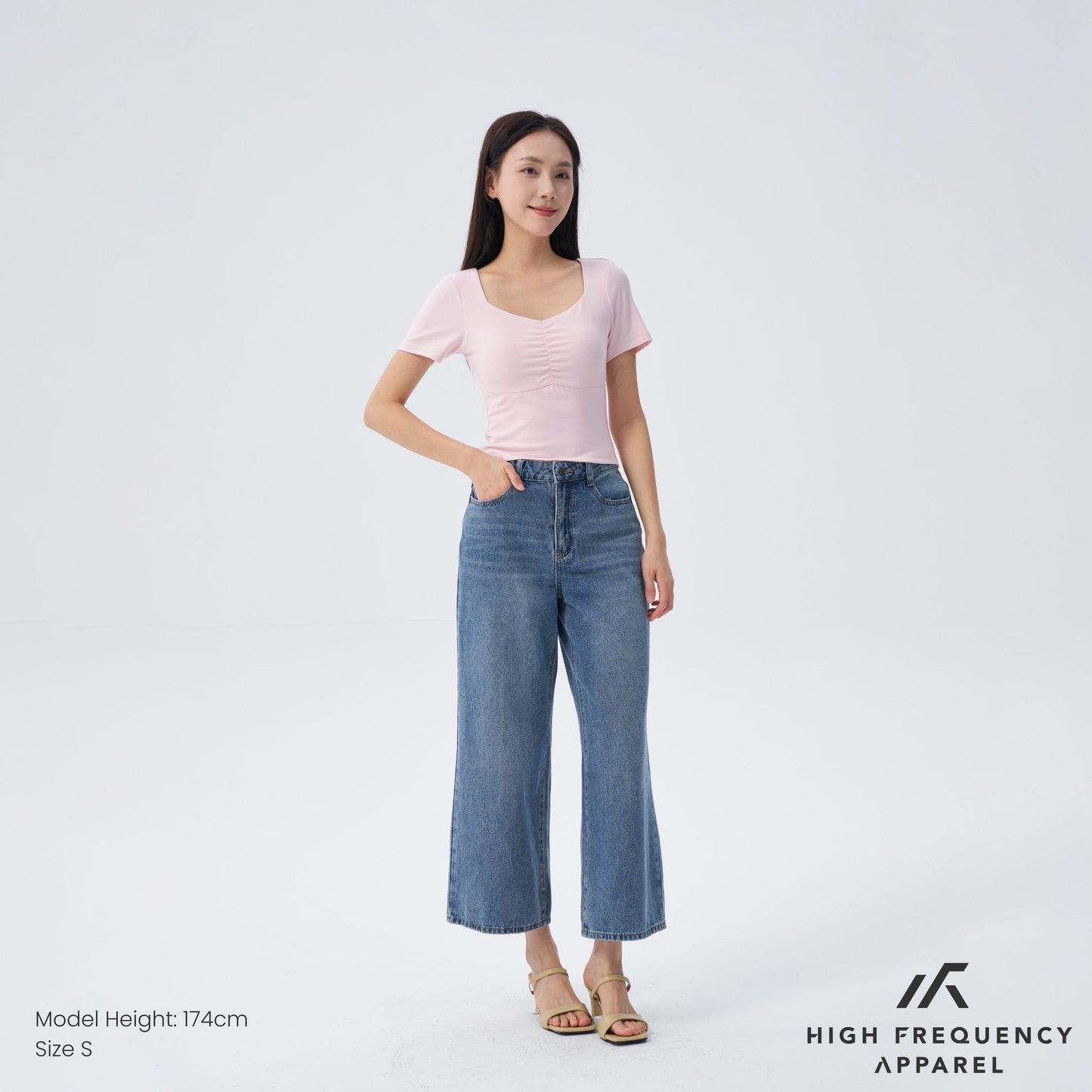 hfa women’s soft stretch diamond neck ruched padded tee