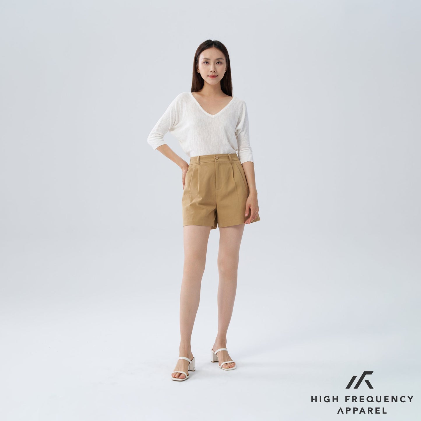 hfa women's double pleated chino high-waisted shorts