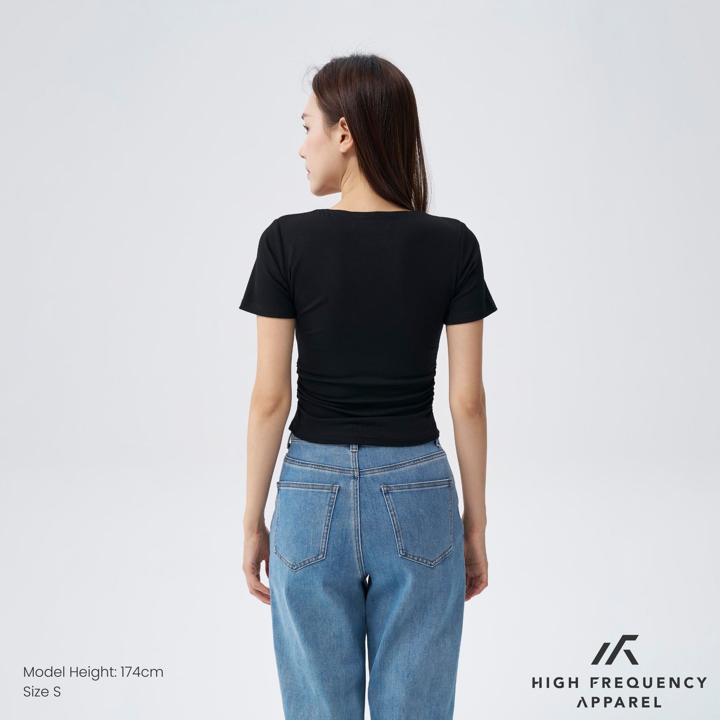 soft stretch v-neck padded ruched tee