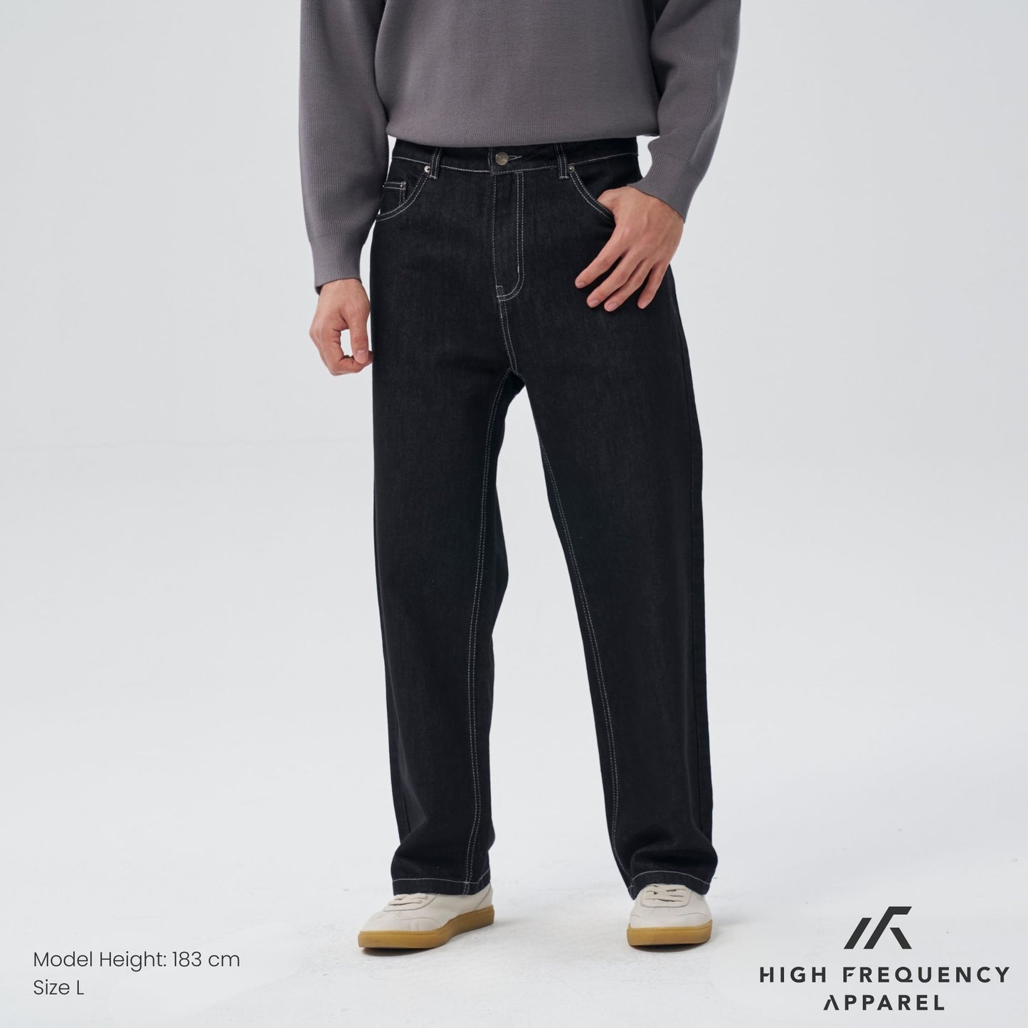 hfa men’s straight cut dark denim with contrast stitch