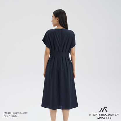 V-Neck Pintuck Sleeved Midaxi Dress