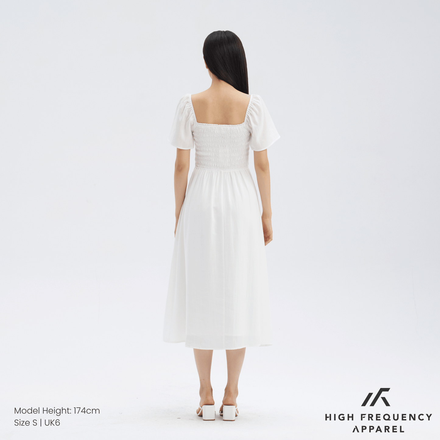 square neck full smocked flutter sleeve midaxi dress