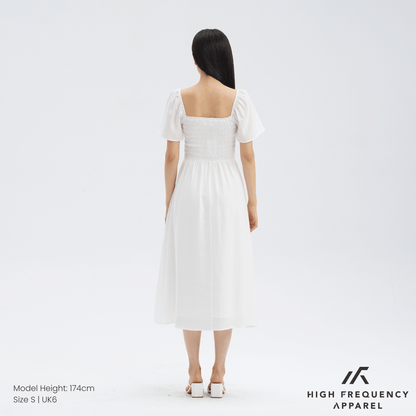 Square Neck Full Smocked Flutter Sleeve Midaxi Dress