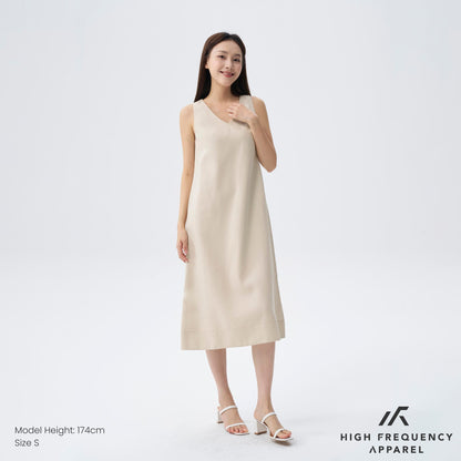 HFA Women’s V-Neck Linen Sleeveless Midaxi Dress With Back Slit