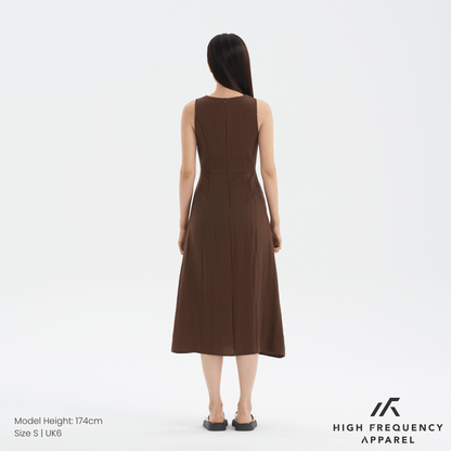 V-Neck Seashell Button Midaxi Front Slit Dress