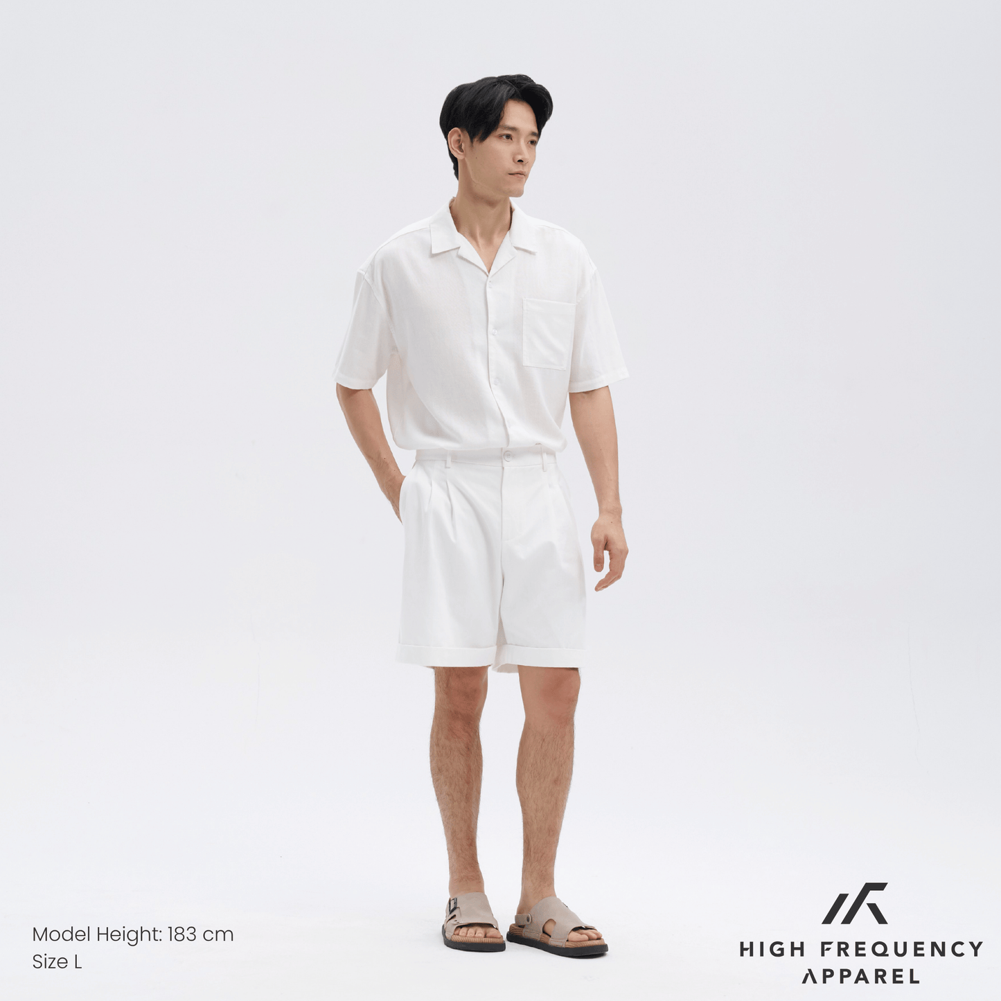 double pleated waistband shorts with cuffed hem