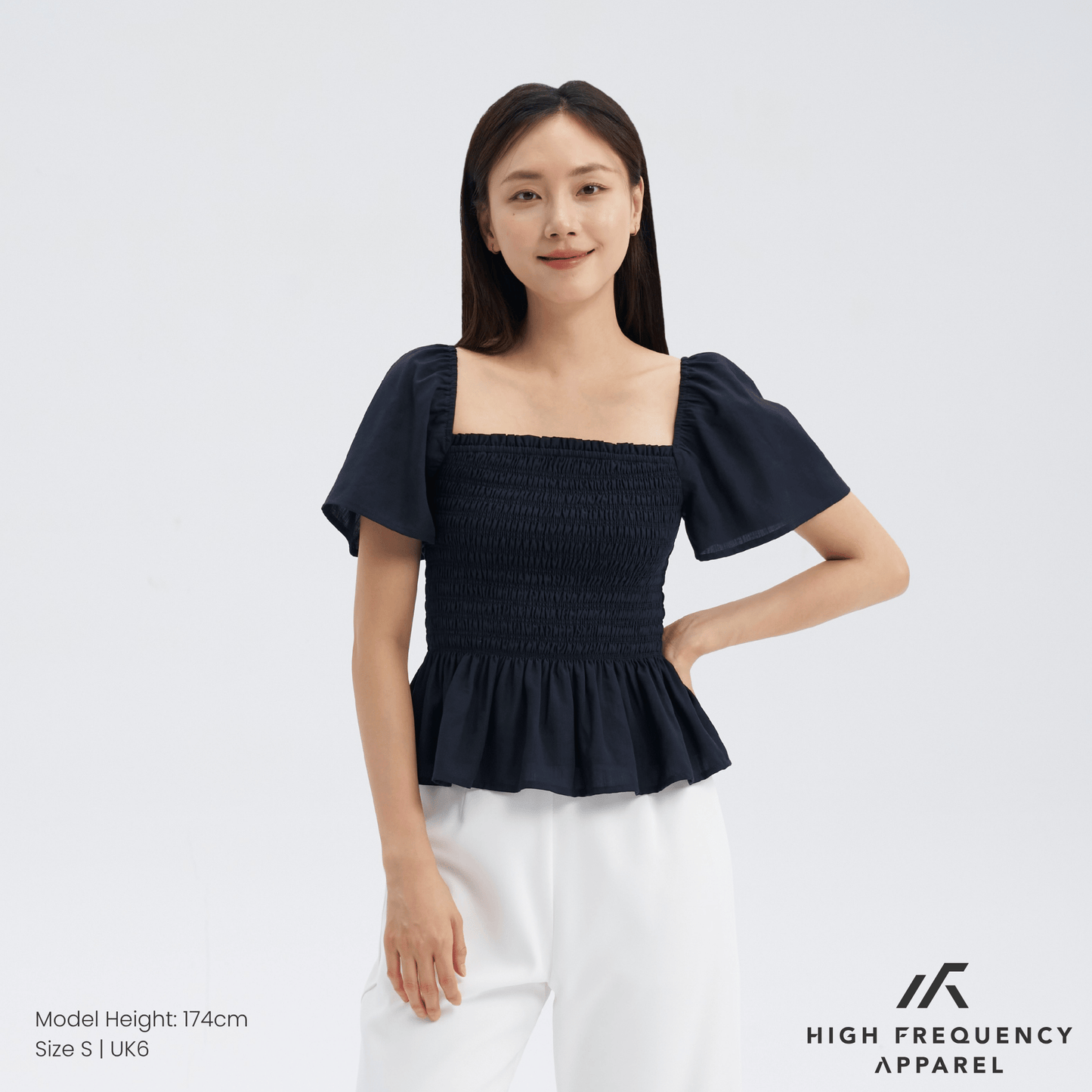 square neck full smocked flutter sleeve top