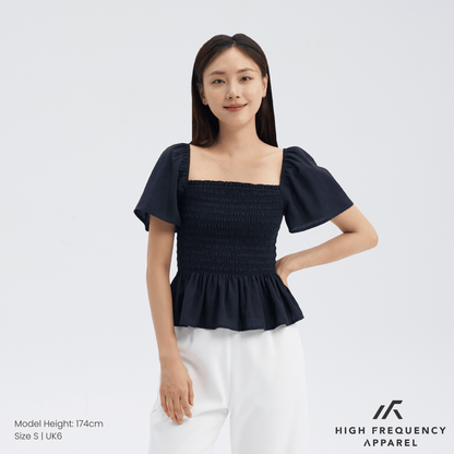 Square Neck Full Smocked Flutter Sleeve Top