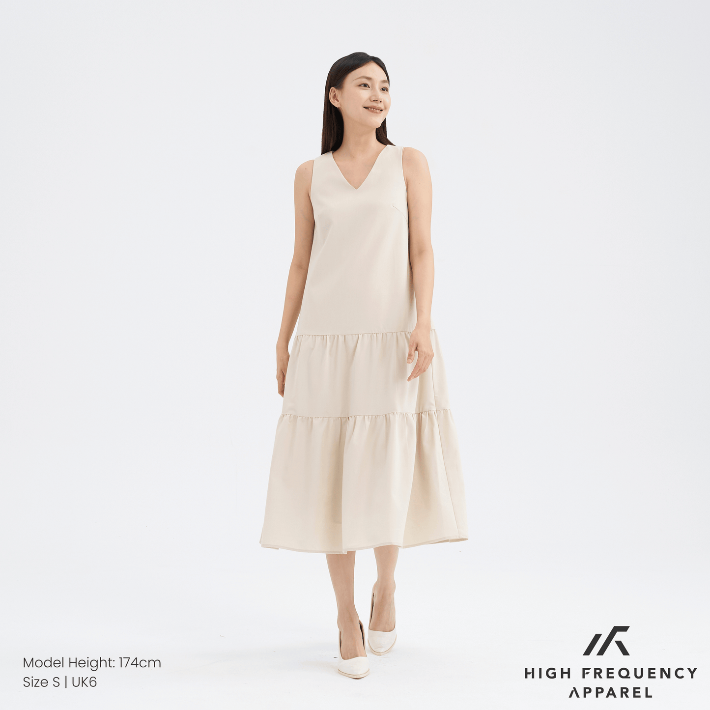 v-neck tiered midaxi dress