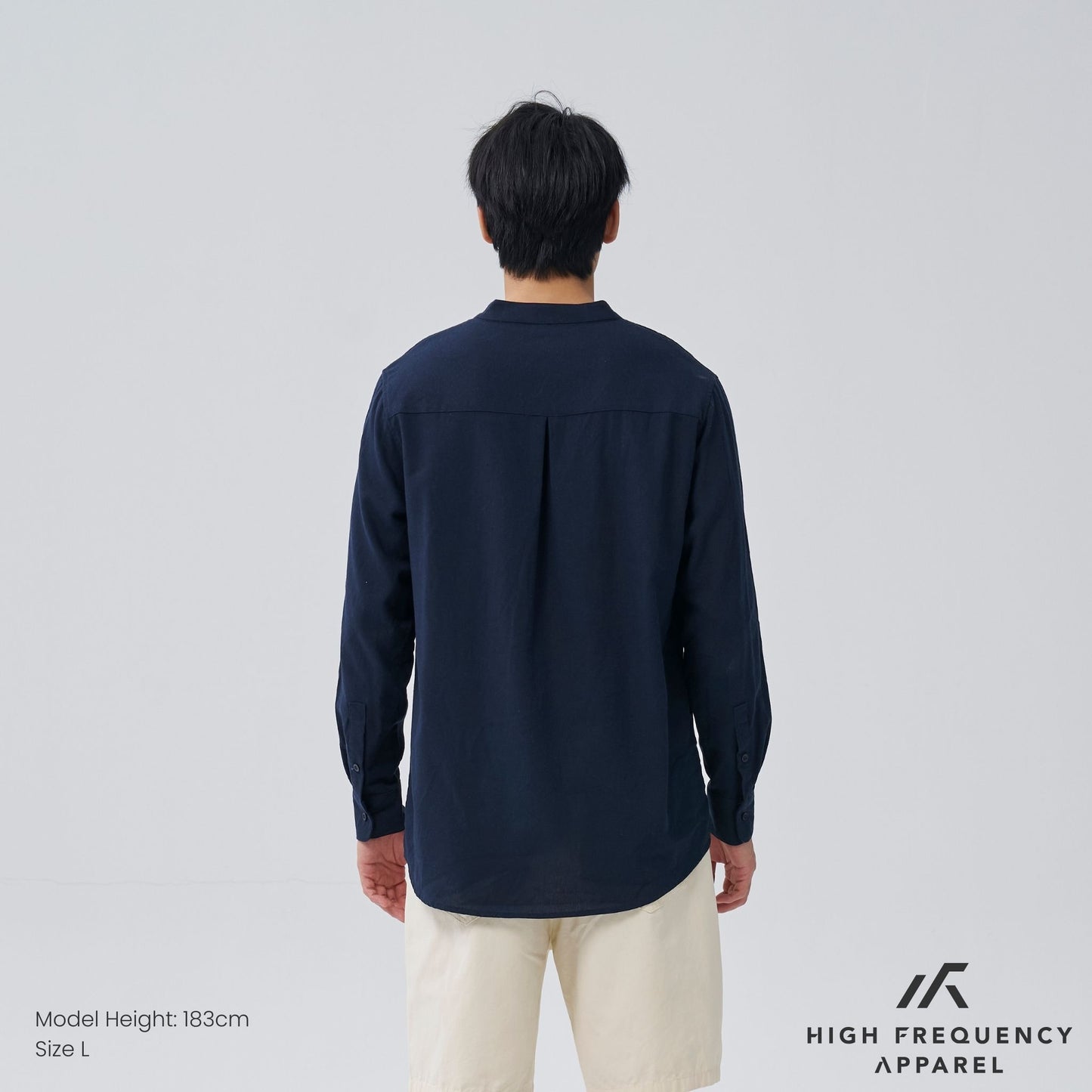 half button mandarin collar long sleeve shirt