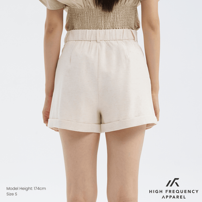 Double Pleated Linen Waistband Shorts with Cuffed Hem