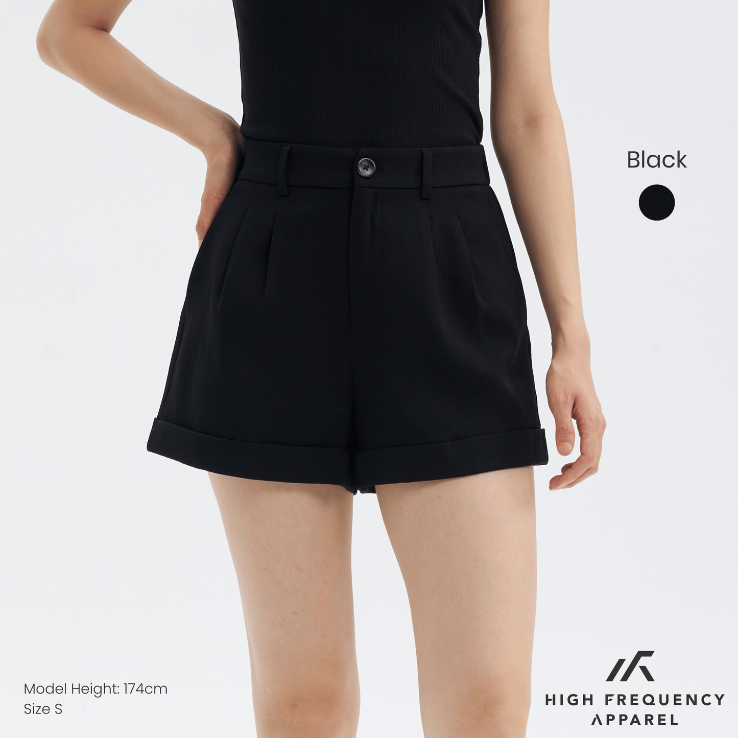 double pleated linen waistband shorts with cuffed hem