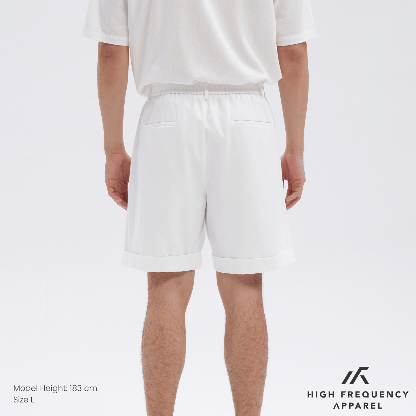 double pleated waistband shorts with cuffed hem
