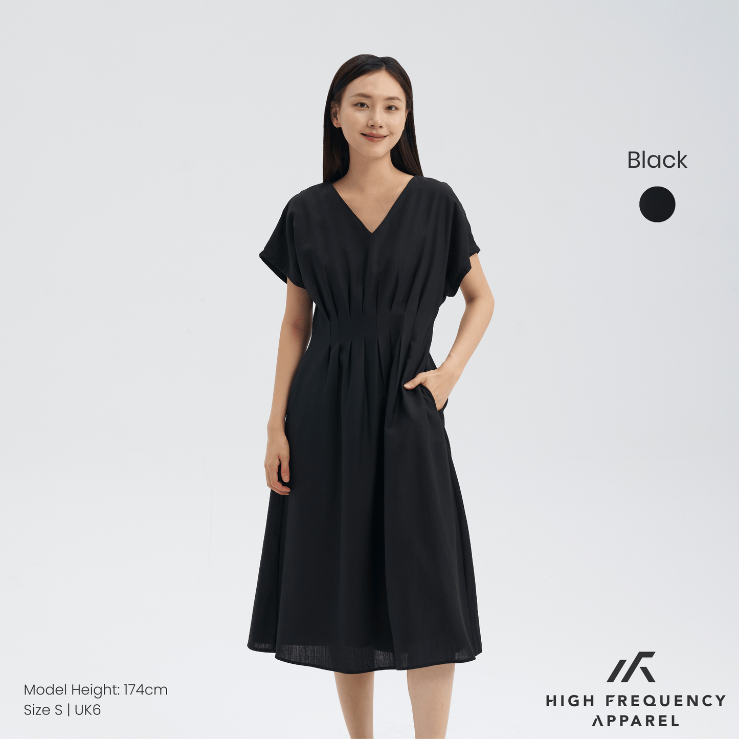 v-neck pintuck sleeved midaxi dress