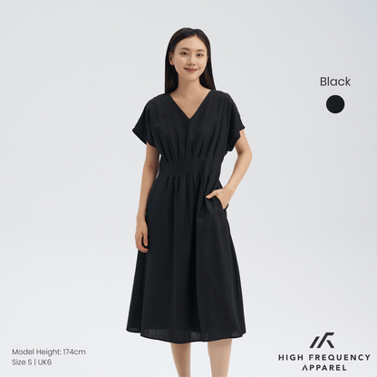 V-Neck Pintuck Sleeved Midaxi Dress