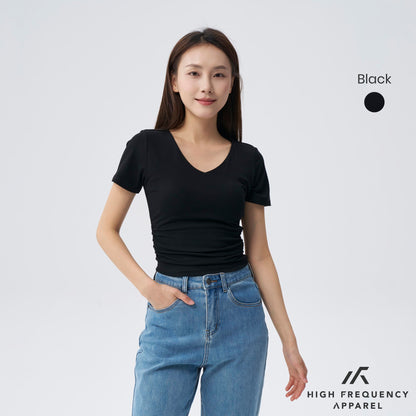Soft Stretch V-Neck Padded Ruched Tee
