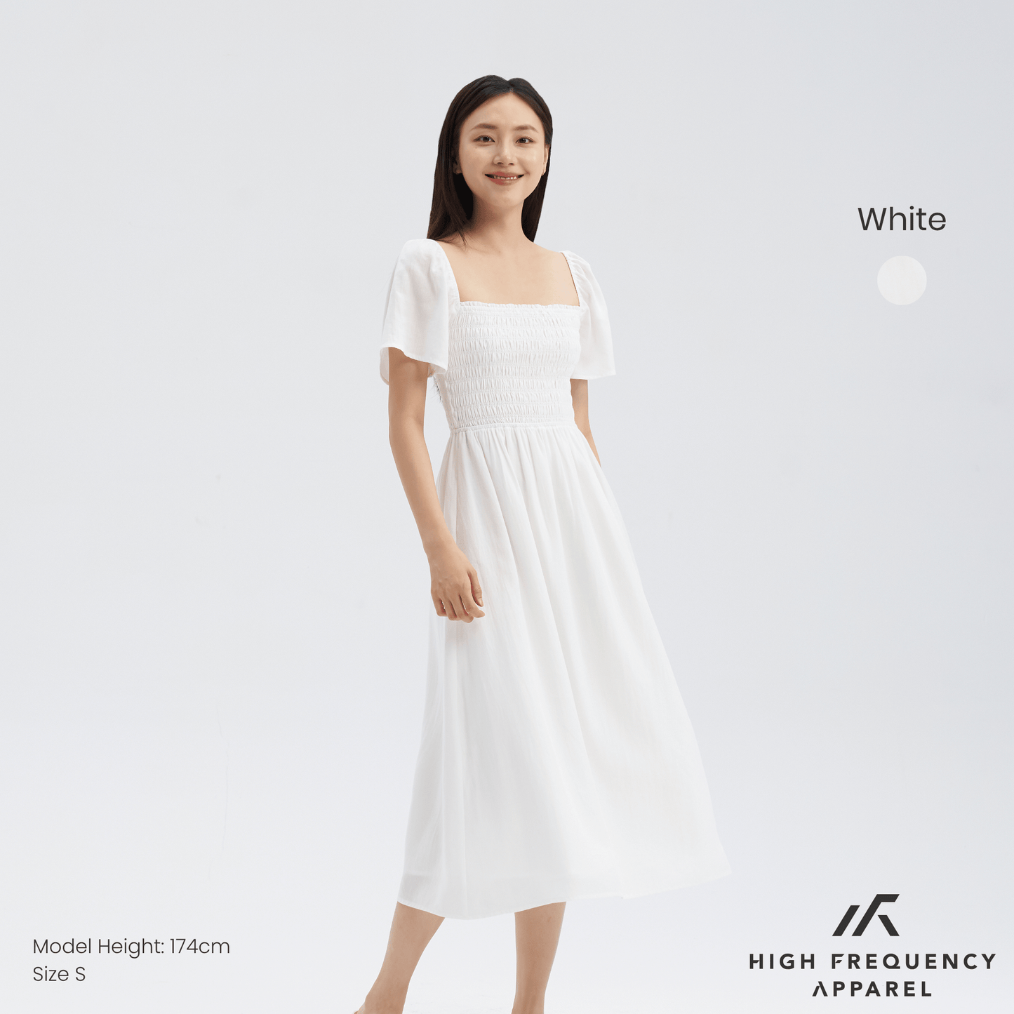 square neck full smocked flutter sleeve midaxi dress