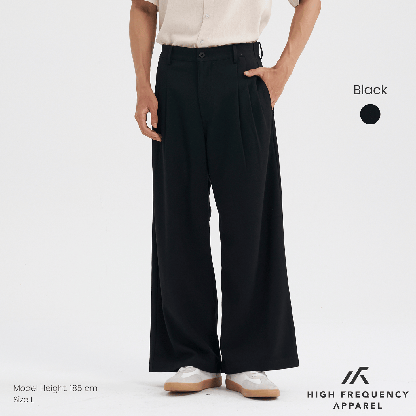 high waisted triple pleated dress trousers with side adjusters