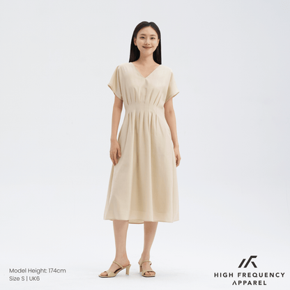 V-Neck Pintuck Sleeved Midaxi Dress
