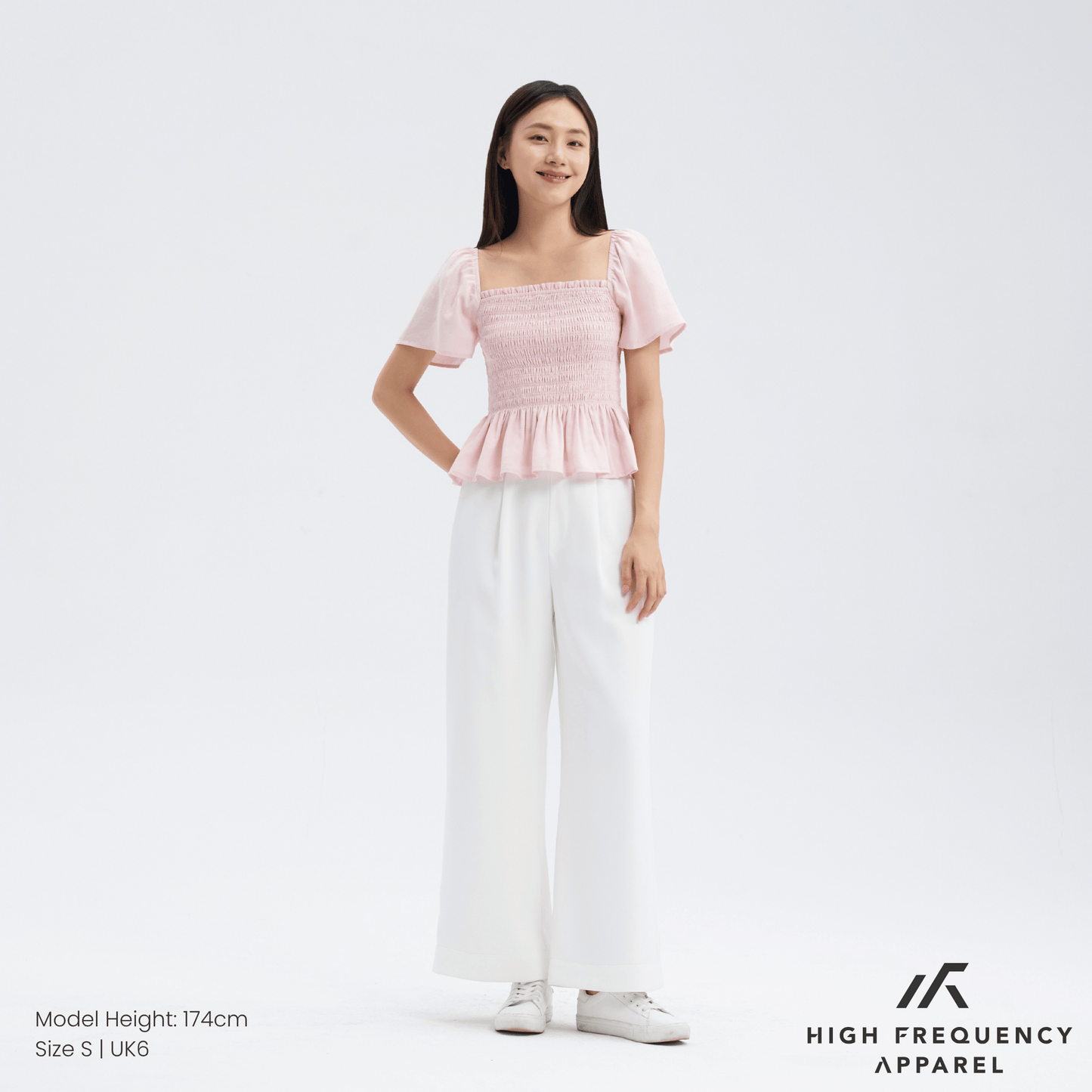 pleated straight wide elastic-waist trousers
