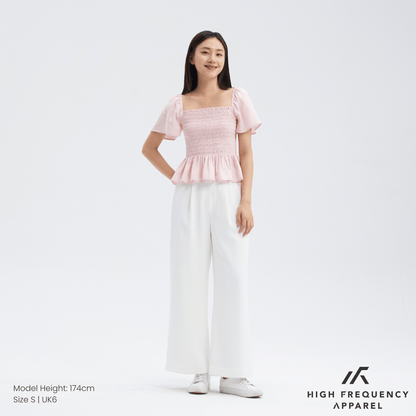 Pleated Straight Wide Elastic-Waist Trousers