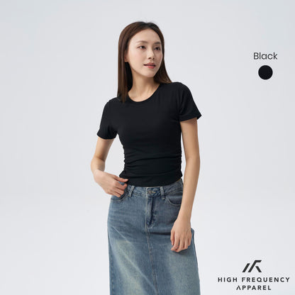 HFA Women’s Soft Stretch Crew Neck Ruched Padded Tee