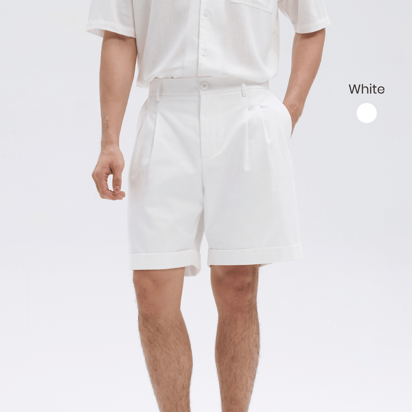double pleated waistband shorts with cuffed hem