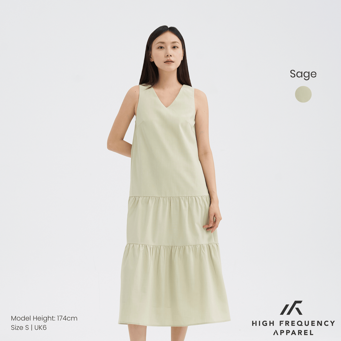 v-neck tiered midaxi dress