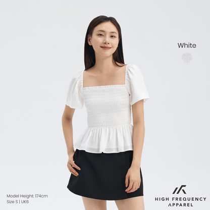 Square Neck Full Smocked Flutter Sleeve Top