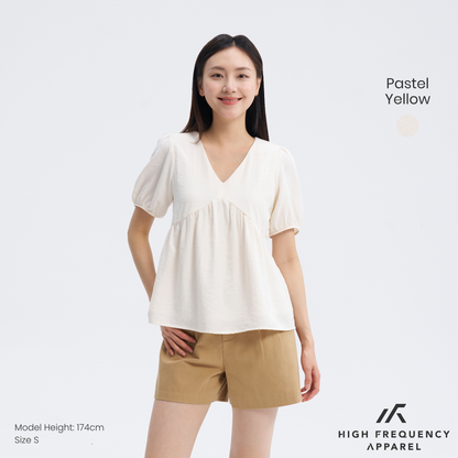 V-Neck Short Sleeve Flowy Babydoll Blouse