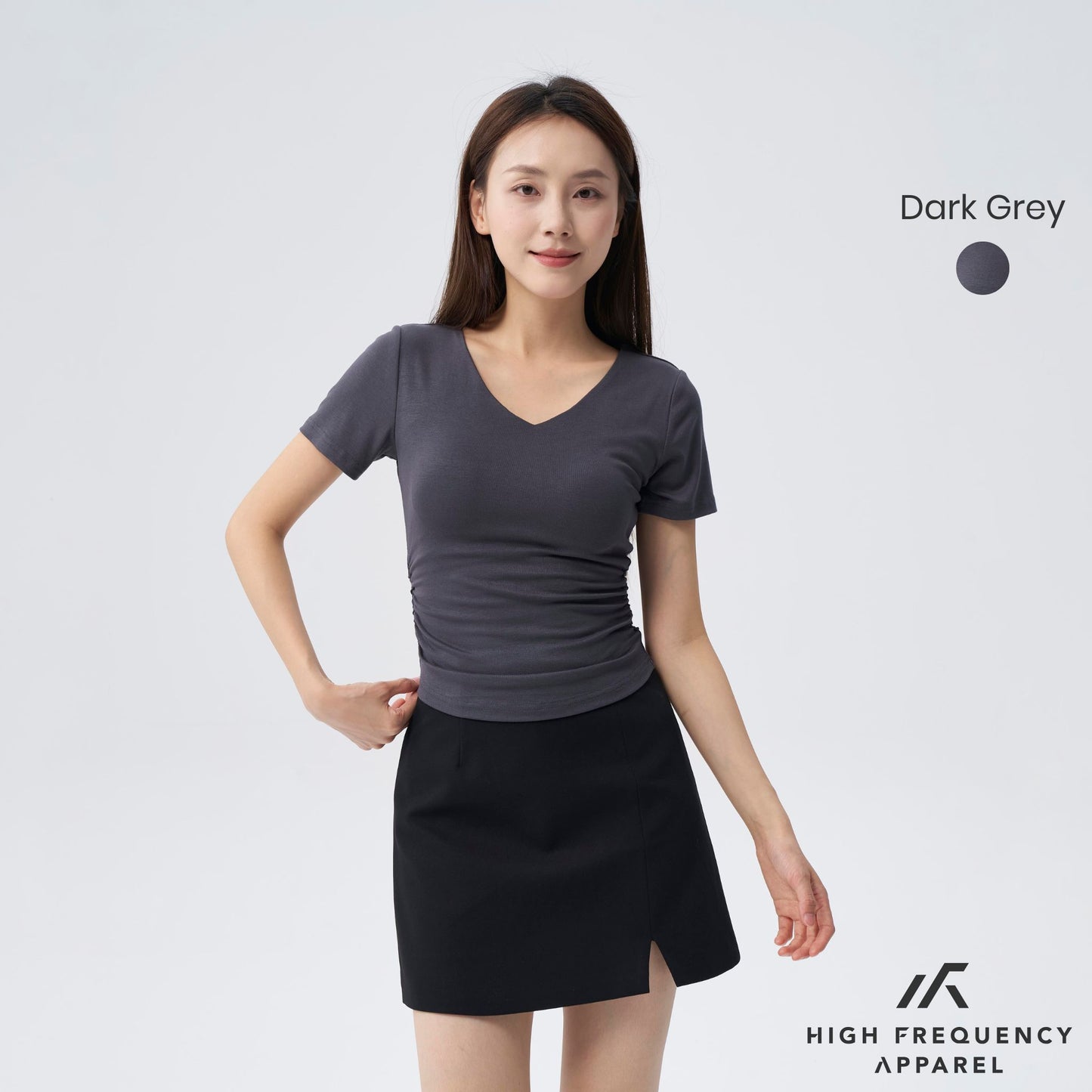 soft stretch v-neck padded ruched tee