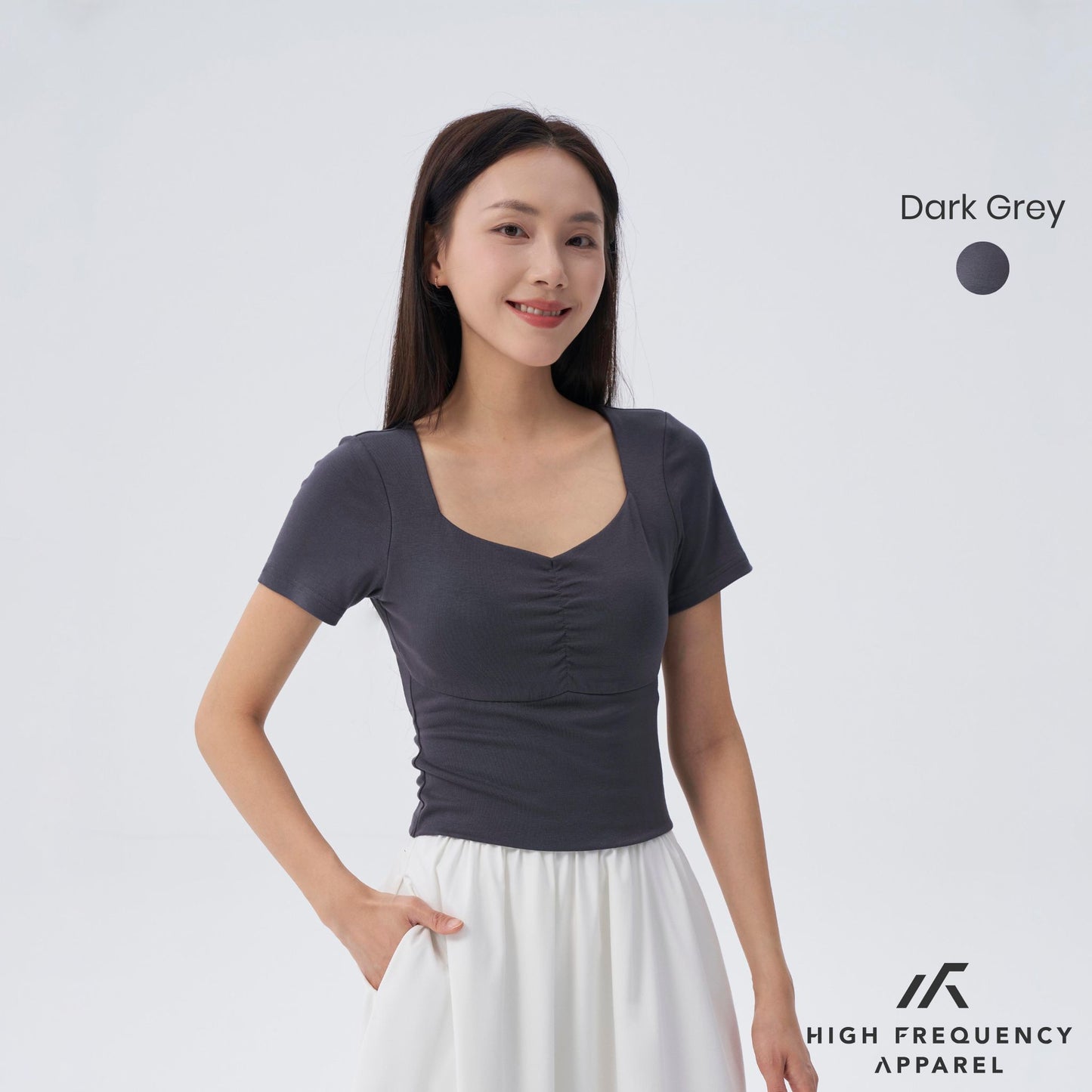 hfa women’s soft stretch diamond neck ruched padded tee