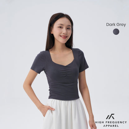 HFA Women’s Soft Stretch Diamond Neck Ruched Padded Tee