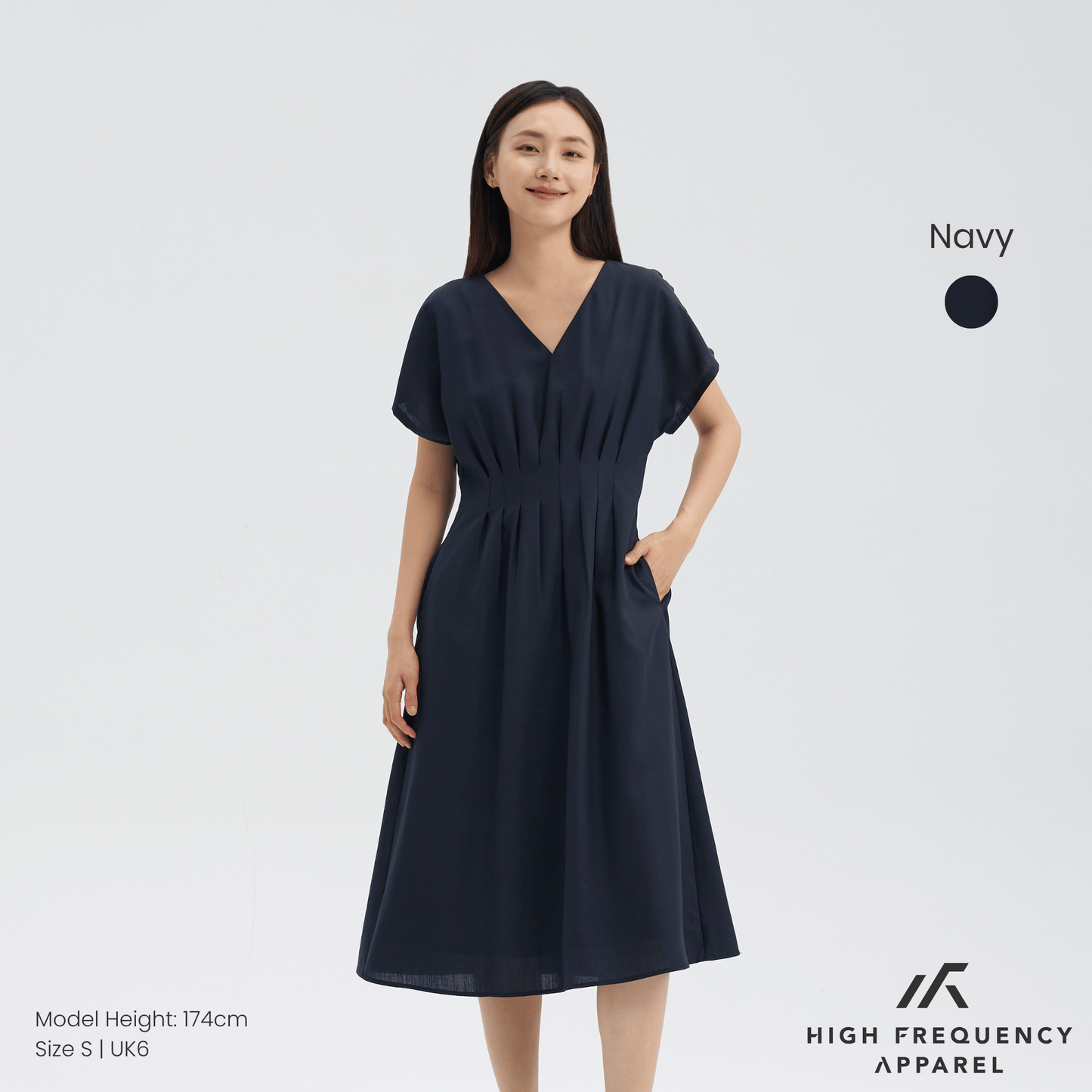 v-neck pintuck sleeved midaxi dress