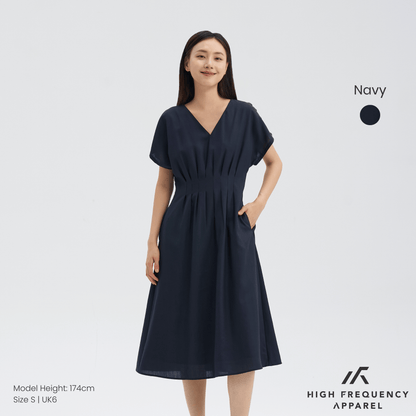 V-Neck Pintuck Sleeved Midaxi Dress