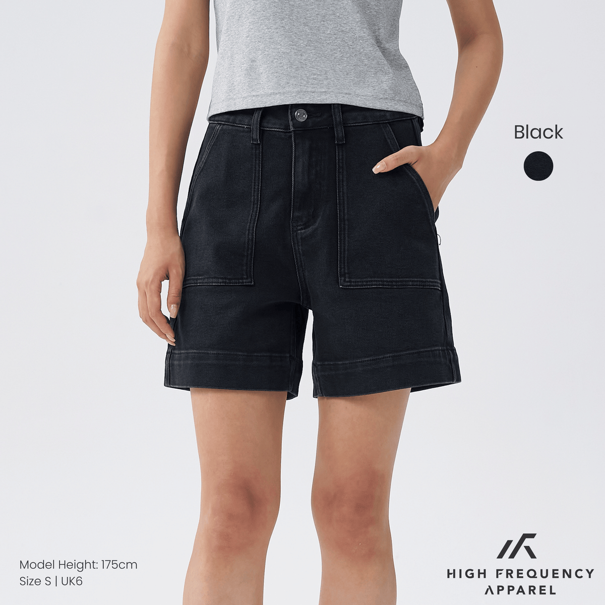 panel pocket stretch denim high waisted jorts