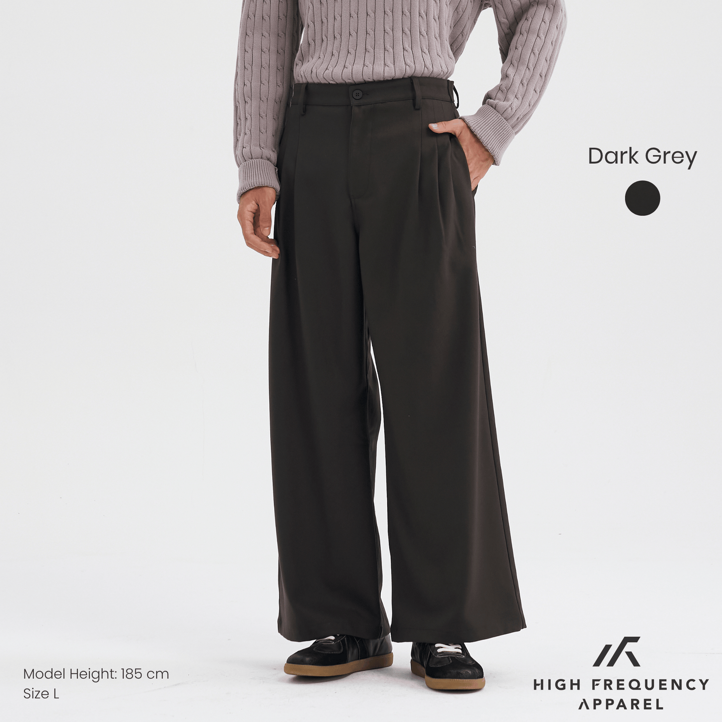 high waisted triple pleated dress trousers with side adjusters