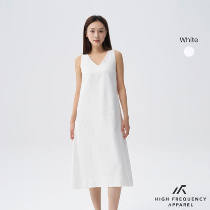 HFA Women’s V-Neck Linen Sleeveless Midaxi Dress With Back Slit