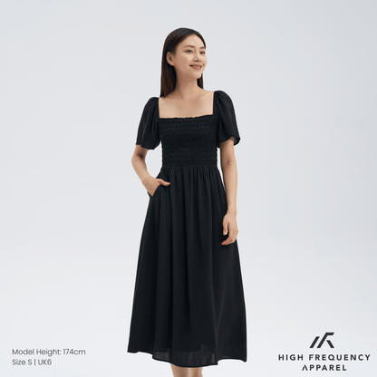 Square Neck Full Smocked Flutter Sleeve Midaxi Dress