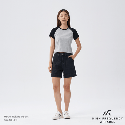 Panel Pocket Stretch Denim High Waisted Jorts
