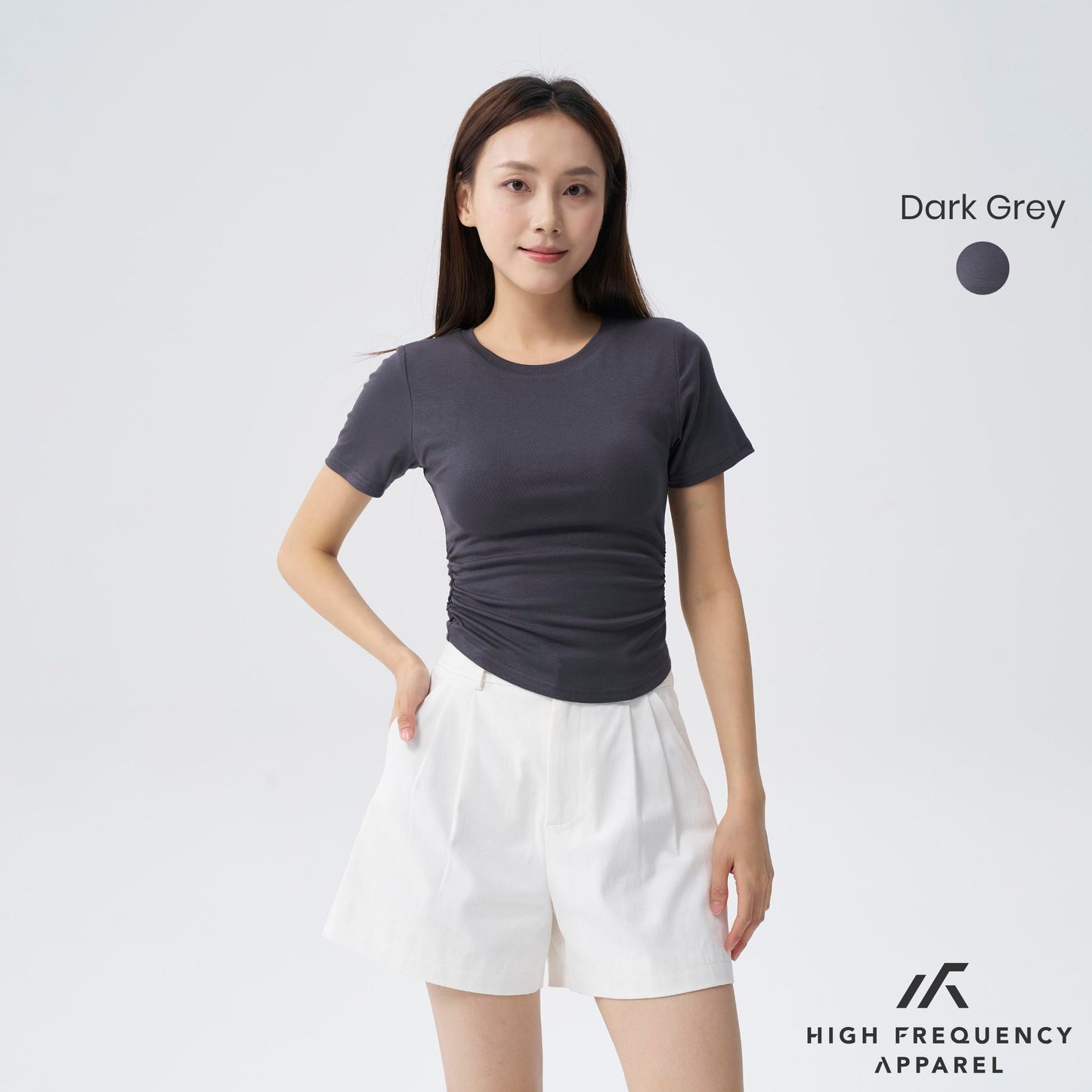 hfa women’s soft stretch crew neck ruched padded tee