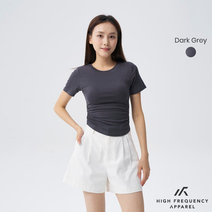 HFA Women’s Soft Stretch Crew Neck Ruched Padded Tee