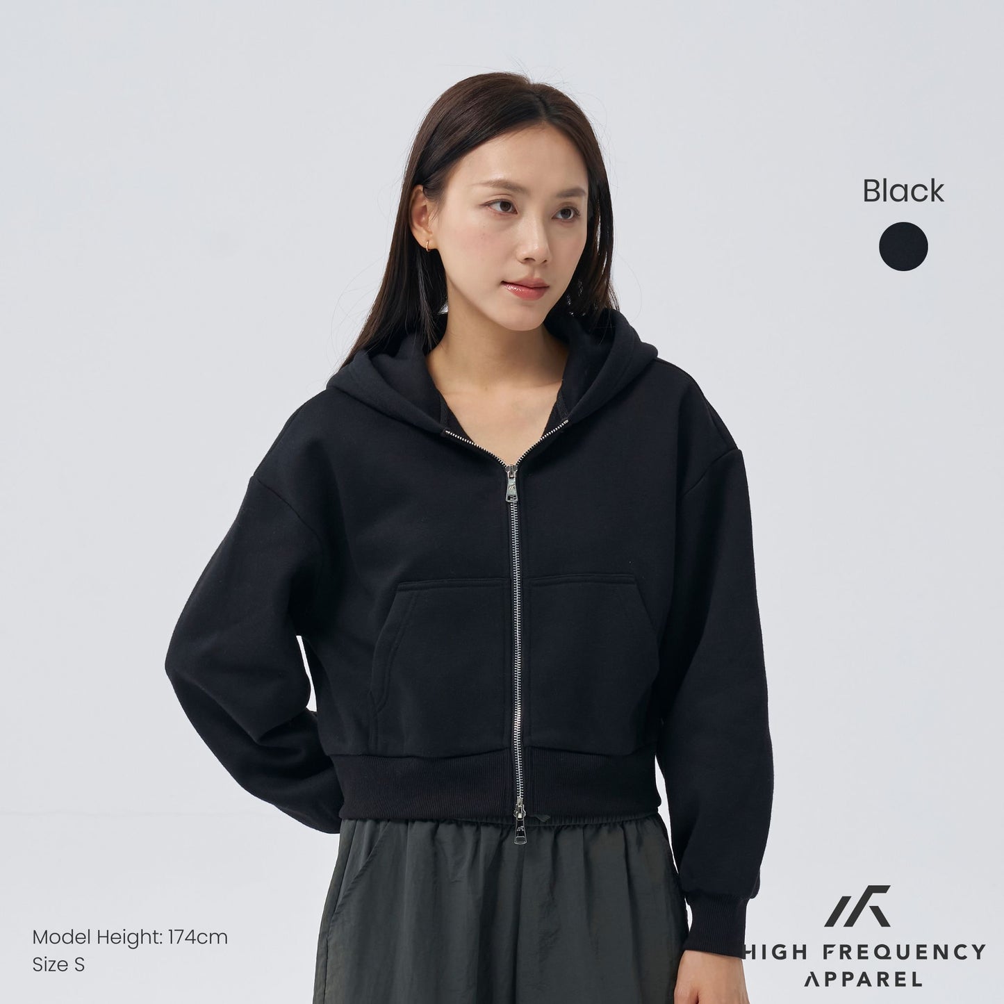 cropped two-way zippered hoodie