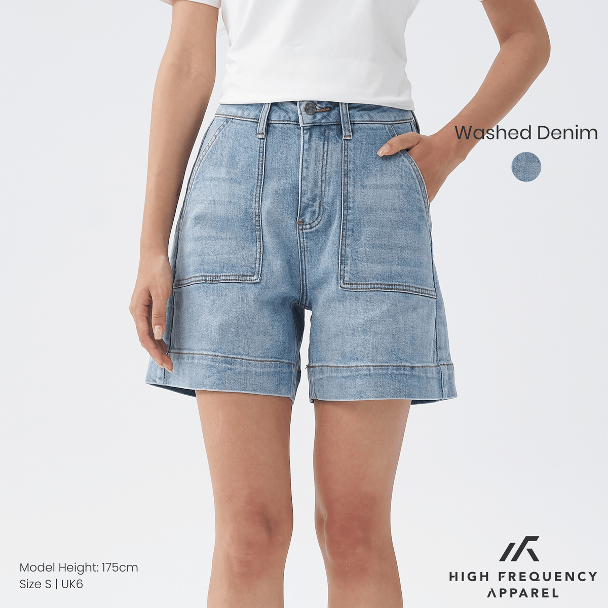 panel pocket stretch denim high waisted jorts