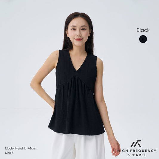V-Neck Textured Iron-Free Sleeveless Blouse