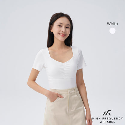 HFA Women’s Soft Stretch Diamond Neck Ruched Padded Tee