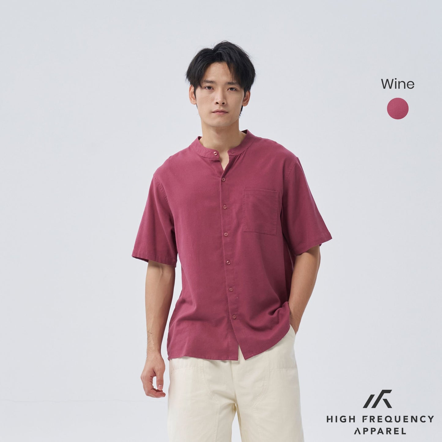 hfa men’s mandarin collar short sleeve shirt