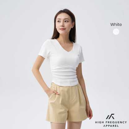 Soft Stretch V-Neck Padded Ruched Tee