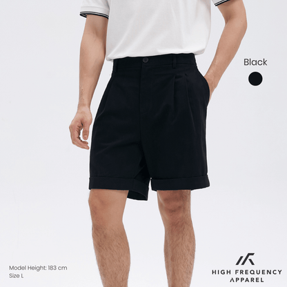 Double Pleated Waistband Shorts with Cuffed Hem